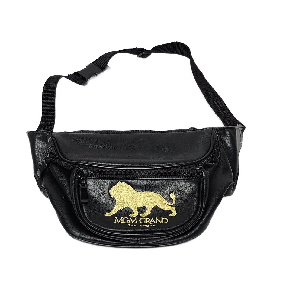 MGM Grand Las Vegas Fanny Pack Black Gold Lion Logo Waist Bag Casino Travel
